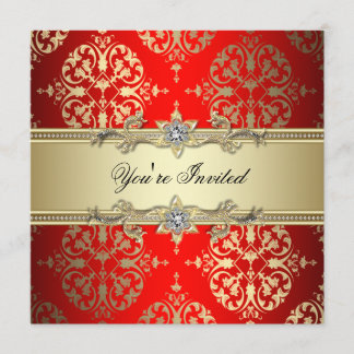 Red Gold Damask Party Einladung