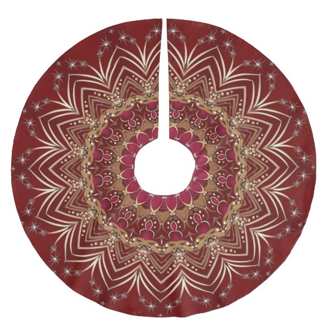 Red Gold Decorative Tree Skirt Polyester Weihnachtsbaumdecke (Vorderseite)