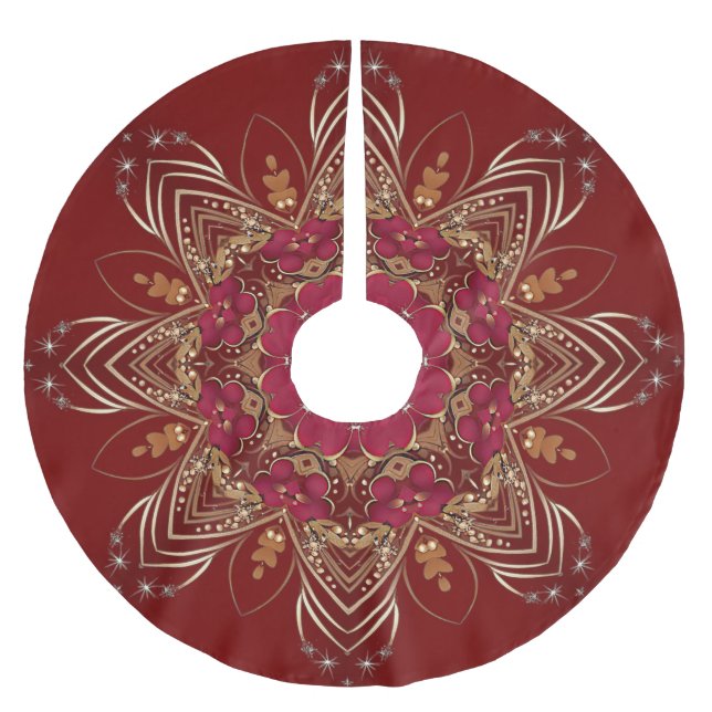 Red Gold Decorative Tree Skirt Polyester Weihnachtsbaumdecke (Vorderseite)
