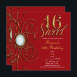 Red & Gold Diamond Sweet 16 Geburtstag Einladung<br><div class="desc">Red & Gold Diamond Sweet 16 Geburtstag Einladung</div>