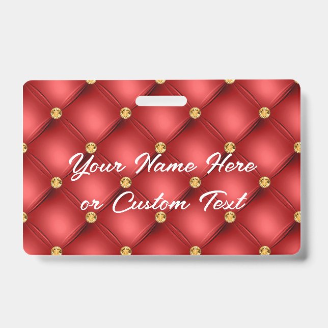 Red Gold Diamond Tufed Custom Text Name Abzeichen Ausweis (Vorderseite)