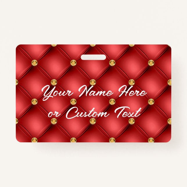 Red Gold Diamond Tufed Custom Text Name Abzeichen Ausweis (Vorderseite)