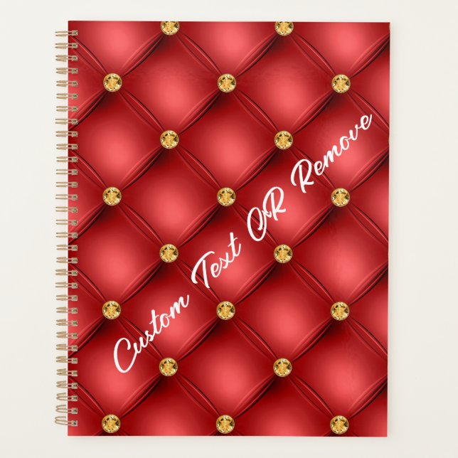 Red Gold Diamond Tufed Custom Text Planner Planer (Vorderseite)