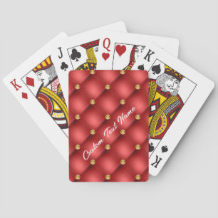 Red Gold Diamond Tufed Custom Text Playing Cards Spielkarten