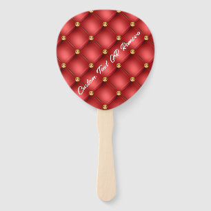 Red Gold Diamond Tufted Custom Text Hand Fan Fächer