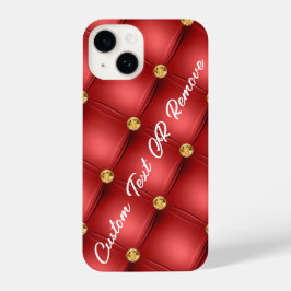 Red Gold Diamond Tufted Custom Text iPhone Case 14 Hülle