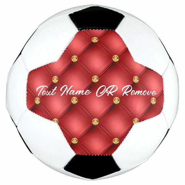 Red Gold Diamond Tufted Custom Text Soccer Ball (Vorderseite)