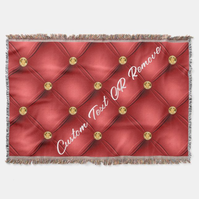 Red Gold Diamond Tufted Throw Blanket Custom Text Decke (Vorderseite)