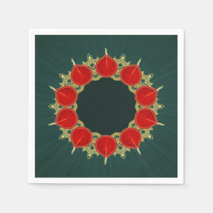 Red & Gold Diyas Mandala Diwali auf Aquamarin Serviette