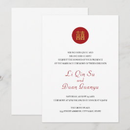 Red & Gold Double Happiness Hanzi Chinesische Hoch Einladung