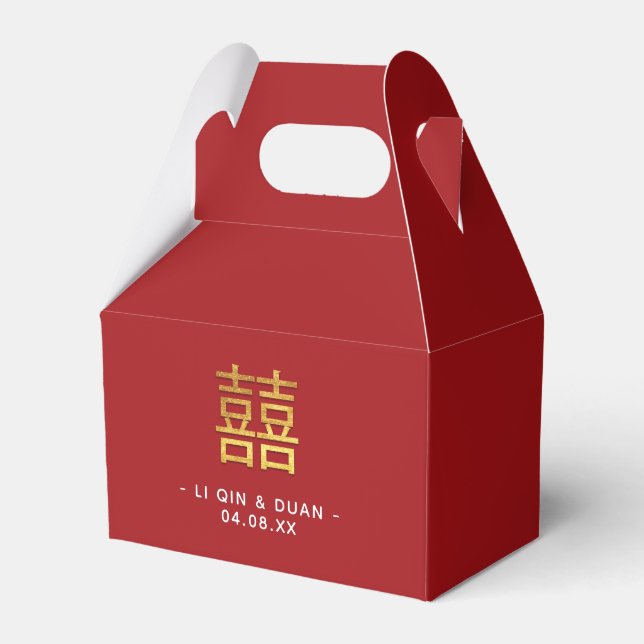 Red Gold Double Happy Chinese Wedding Gable Geschenkschachtel (Vorderseite)