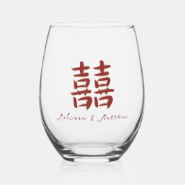 Red Gold Double Happy Chinese Wedding Weinglas Ohne Stiel