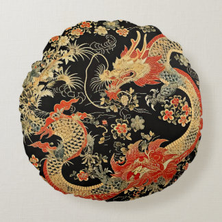 Red & Gold Dragon Round Kissen