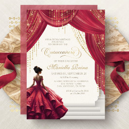 Red Gold Dress Modern Quinceanera Einladung