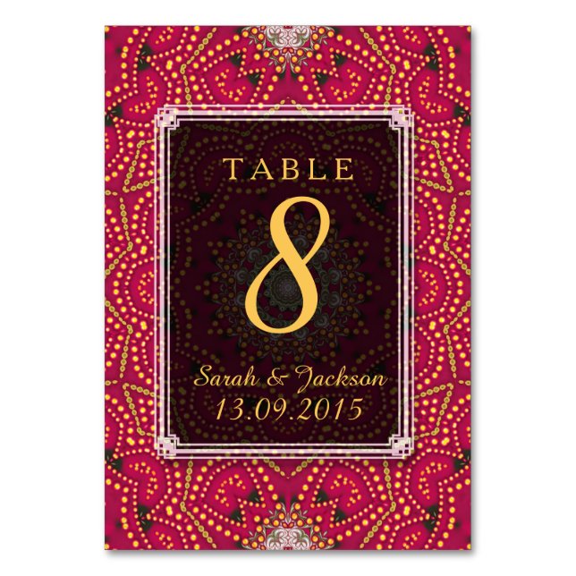 Red+Gold Eastern Indian Wedding Tischnummer Card (Vorderseite)