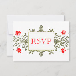 Red Gold Elegante Blumen Custom RSVP Card Karte