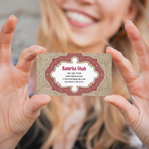 Red Gold Elegante Damask Modernes Paisleys Muster Visitenkarte