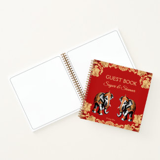 Red gold elephants Indian wedding guest book Notizbuch