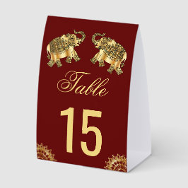Red Gold Elephants Indian Wedding Table Number Tischaufsteller