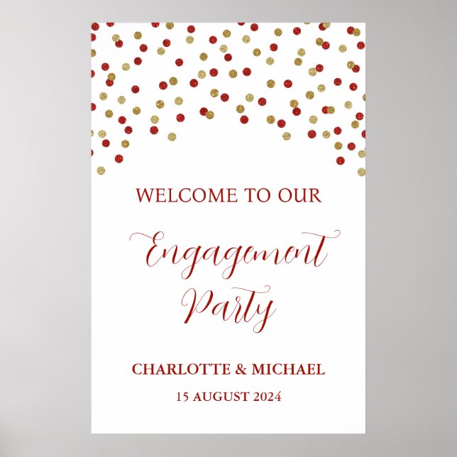 Red Gold Engagement Party Custom 20x30 Poster (Vorne)