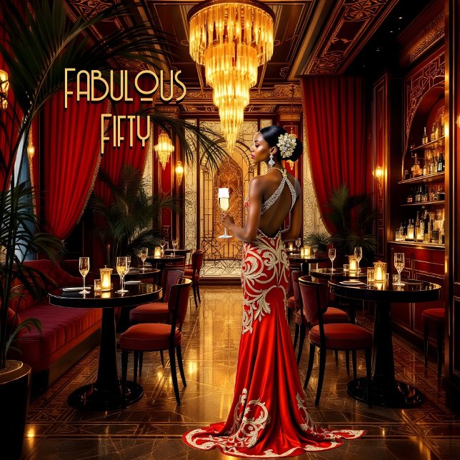 Red Gold Fabulous Art Deko Dress Ethnic Woman Einladung (Von Creator hochgeladen)