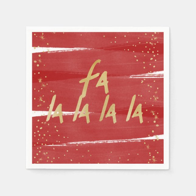Red & Gold Fan La La La La Snowy Weihnachtsfeierta Serviette (Vorderseite)