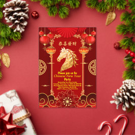 Red & Gold Festive Chinese Year of the Horse Acryleinladungen