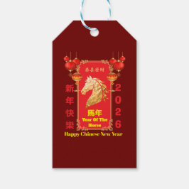 Red & Gold Festive Chinese Year of the Horse Geschenkanhänger