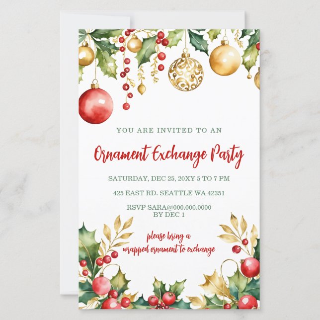 Red Gold Festive Ornament Exchange Christmas Party (Vorderseite)