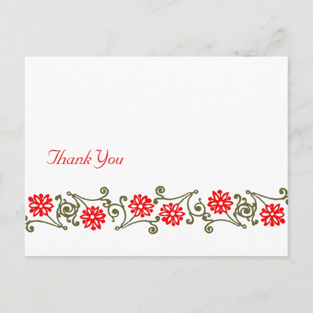 Red Gold Floral Border Custom Vielen Dank Postkart Postkarte (Vorderseite)