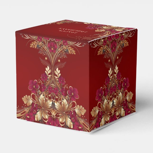 Red Gold Floral Holiday Geschenkboxen Geschenkschachtel (Rückseite)