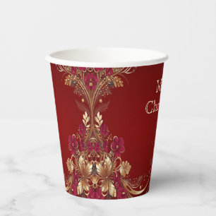 Red Gold Floral Holiday Paper Cups Pappbecher