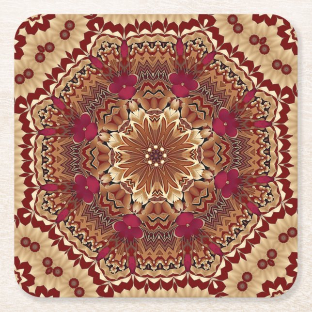 Red Gold Floral Holiday Paper Untersetzer (Vorderseite)