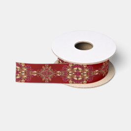 Red Gold Floral Holiday Satin Ribbon Satinband
