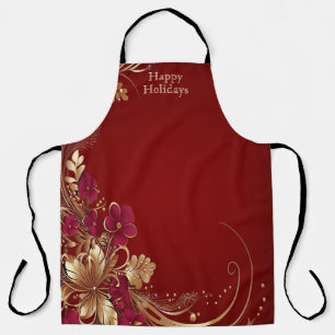 Red Gold Floral Holiday Schürze