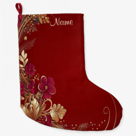 Red Gold Floral Holiday Strumpf Großer Weihnachtsstrumpf