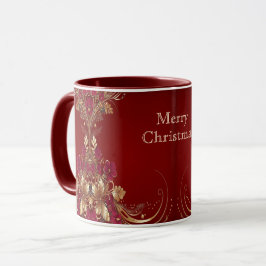 Red Gold Floral Holiday Tasse