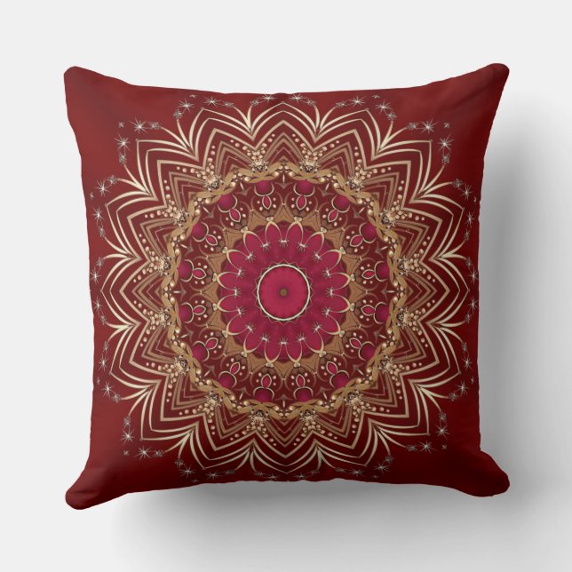 Red Gold Floral Holiday Throw Kissen (Rückseite)