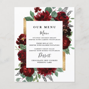 Red Gold Floral Rustic Élégant blanc Mariage Menus