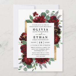 Red Gold Floral Rustic Elegante Engagement Party Einladung