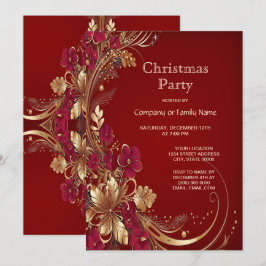 Red Gold Floral Weihnachten Party Einladung