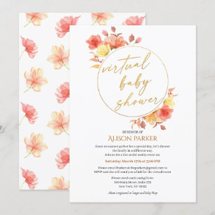 Red Gold Floral Wreath Aquarell Virtual Dusche Einladung