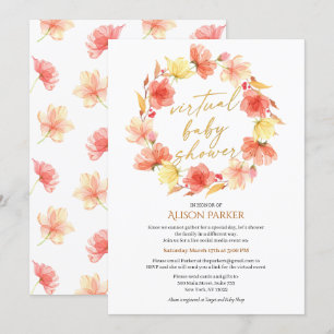 Red Gold Floral Wreath Aquarell Virtual Dusche Einladung