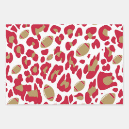 Red & Gold Football Leopard Print Game Day Pattern Geschenkpapier Set