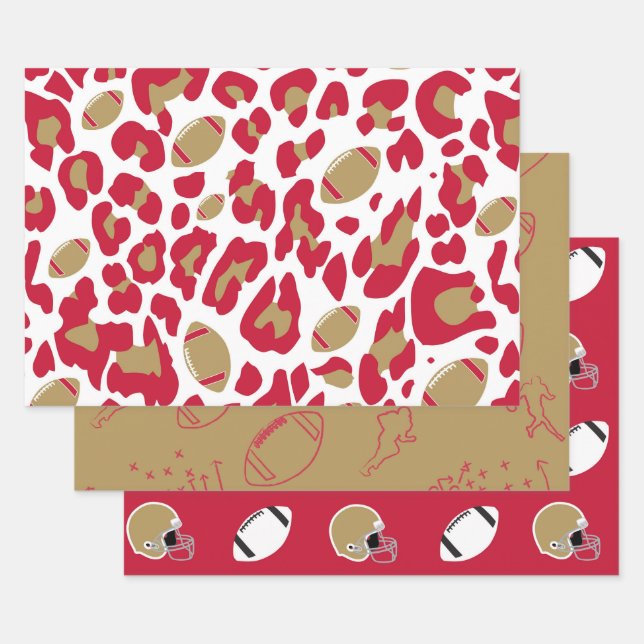 Red & Gold Football Leopard Print Game Day Pattern Geschenkpapier Set (Set)
