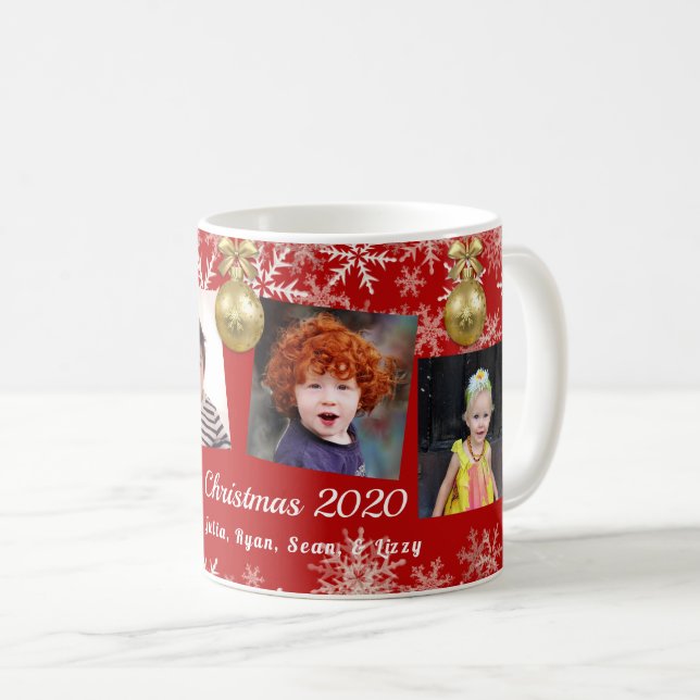 Red Gold Foto Collage Schneeflocken Weihnachten Kaffeetasse (VorderseiteRechts)