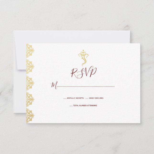 Red & Gold Ganesha und Mehndi Indian UAWG RSVP Karte (Vorderseite)