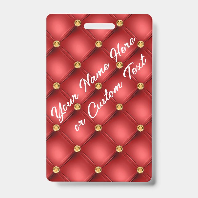 Red Gold Gemstone Custom Text Name Badge Modèle (Face)