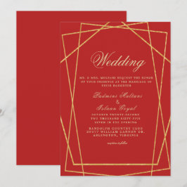 Red Gold Geometric Indian Style Wedding Einladung