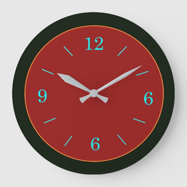 Red/Gold Gesichtsausdruck mit Aqua Numerus Wall Uh Große Wanduhr (Vorderseite)